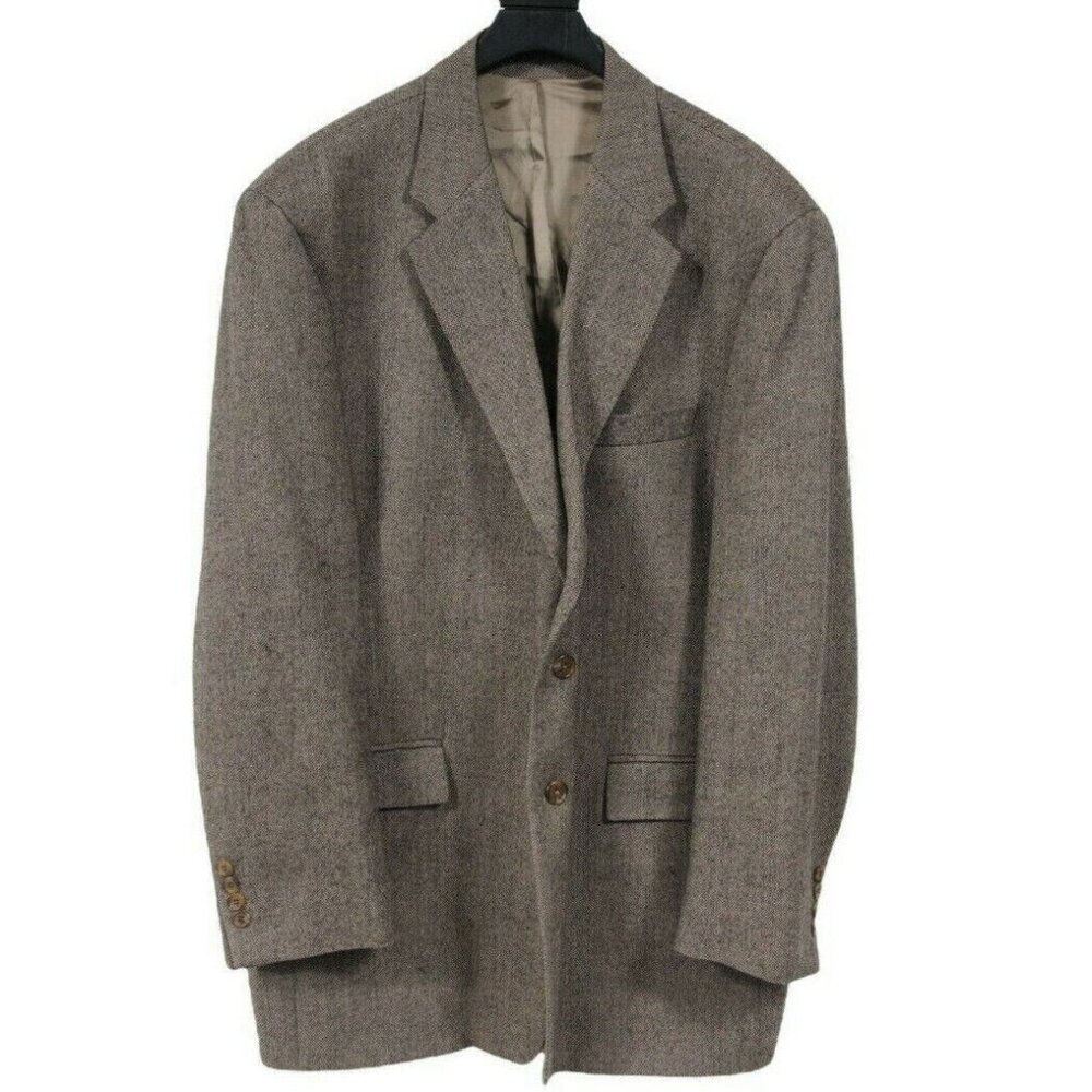 Ralph Lauren Chaps Mens Blazer Size 46 Long Black Tan Herringbone Sport Coat